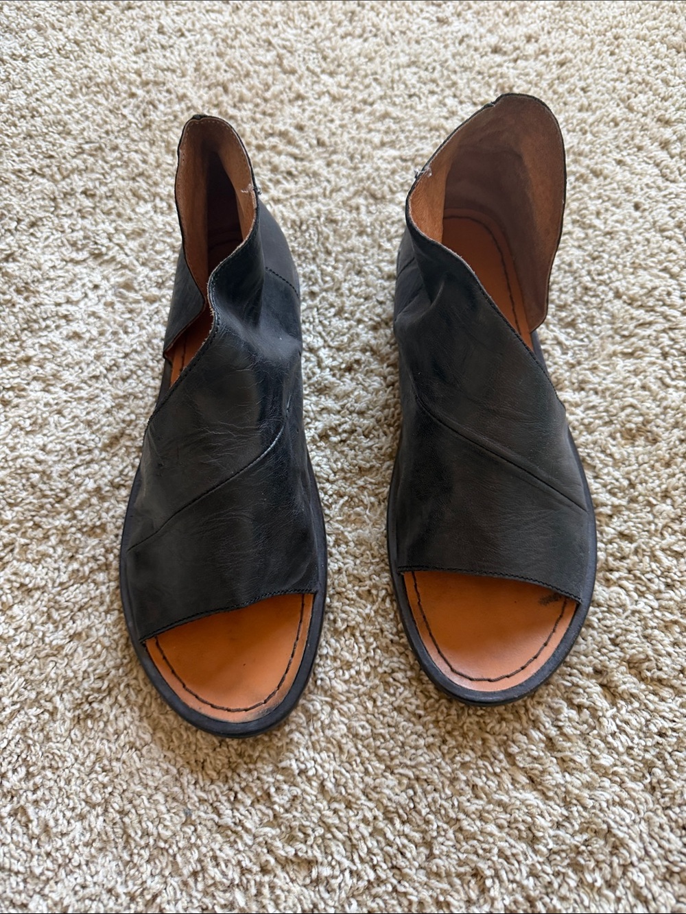 Free People Mont Blank Black Leather Open-Toe Slip-On Sandals size 38